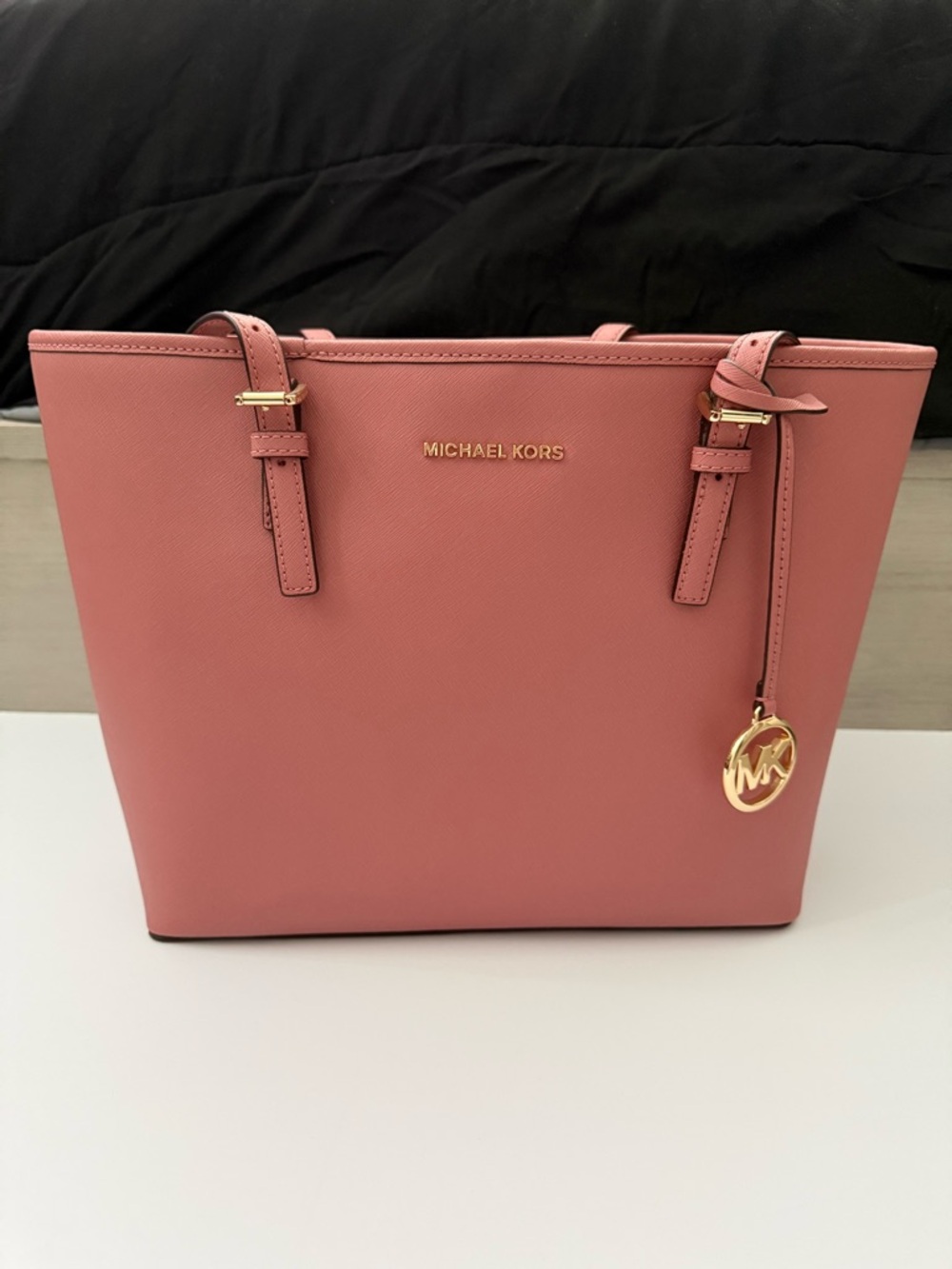 Michael Kors Rose Pink Saffiano Leather Tote with Gold Charm
